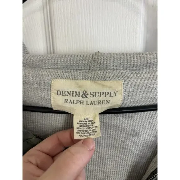 Ralph Lauren Denim & Supply Green Full Zip Waffle Hoodie Size Large Wings Star - Picture 4 of 9